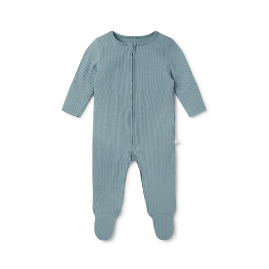 MORI Ribbed Clever Zip Sleepsuit - Blue